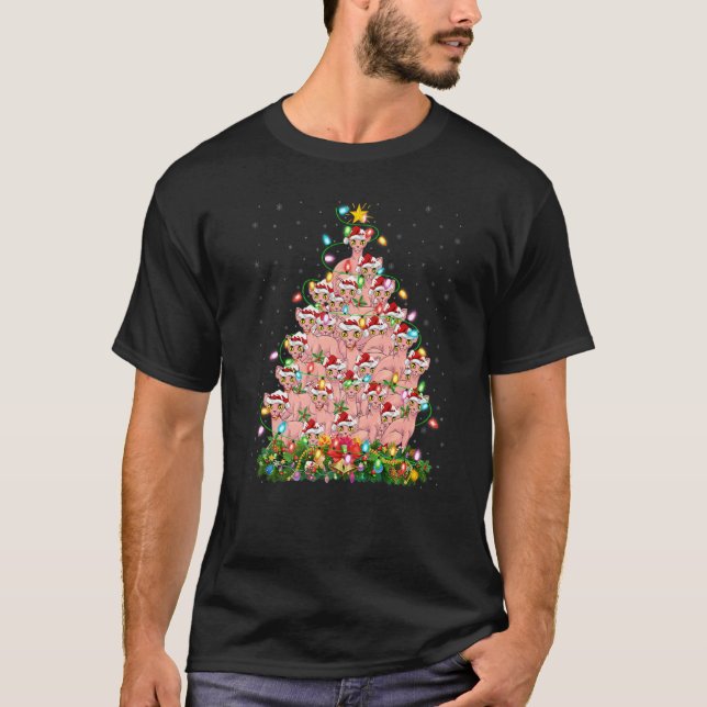 Sphynx Cat  Xmas Lights Santa Sphynx Cat Christmas T-Shirt (Front)