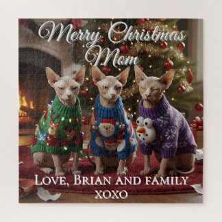 Sphynx Cats Christmas Funny Photo Jigsaw Puzzle