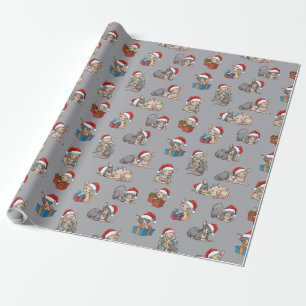 Sphynx Cats Christmas Pattern Silver Gift Wrapping Paper