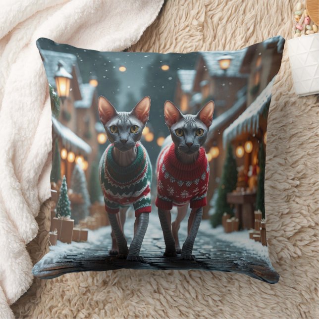 Sphynx Cats Christmas Snow Holiday Cushion (Blanket)