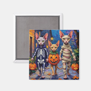 Sphynx Cats Trick-or-Treating in Halloween Costume Magnet
