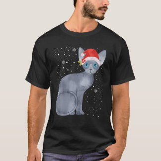 Sphynx Christmas Cat Santa Hat Xmas Kittens Lovers T-Shirt