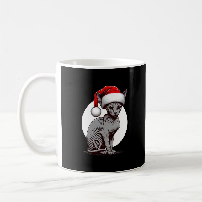 Sphynx Christmas Santa Hat Funny Coffee Mug (Left)