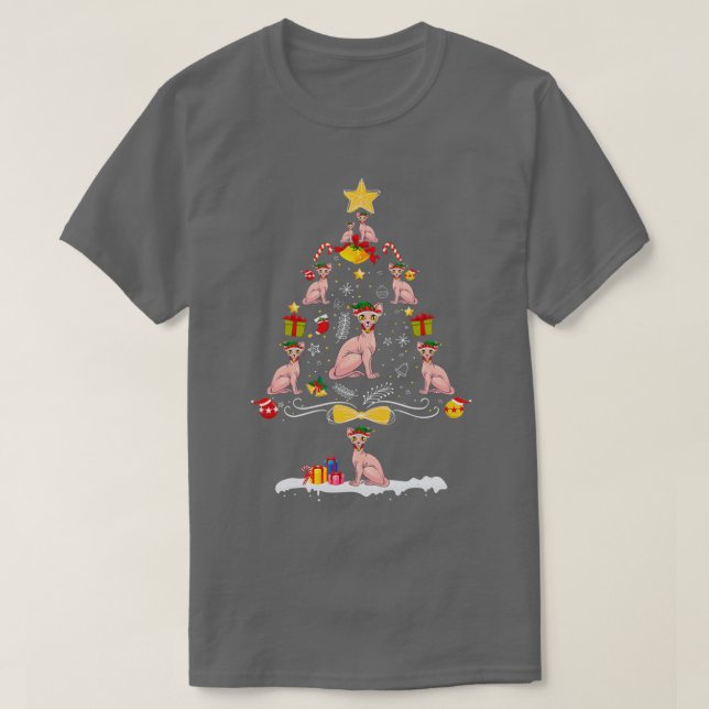 Sphynx Christmas Tree  Cat Owner Gift  T-Shirt (Design Front)