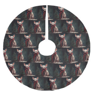 Sphynx Dog in Snow Christmas Brushed Polyester Tree Skirt