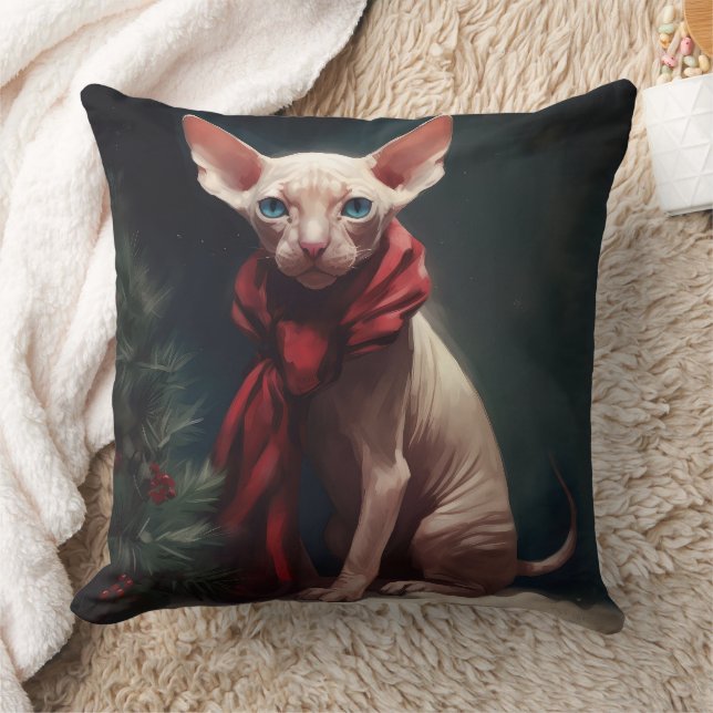 Sphynx Dog in Snow Christmas Cushion (Blanket)