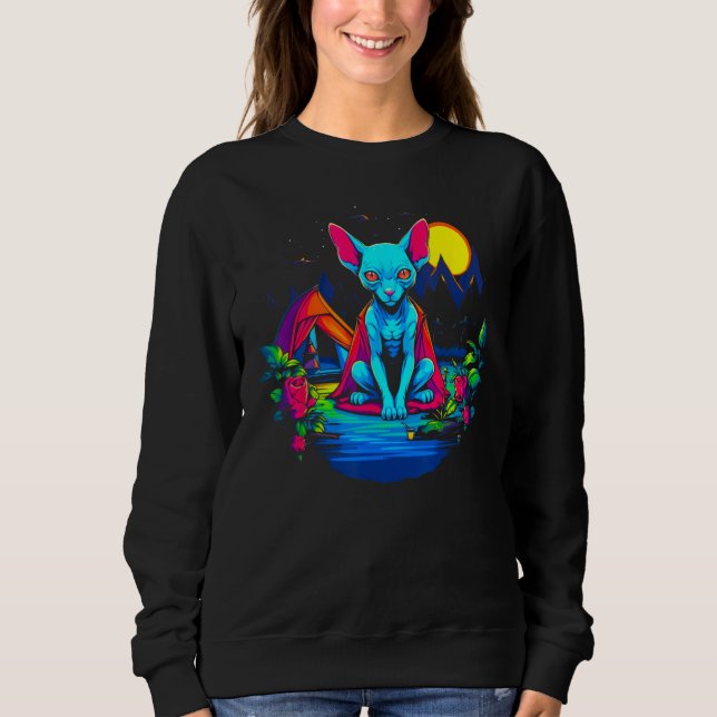 Sphynx Hairless Cat Camping Sweatshirt (Front)