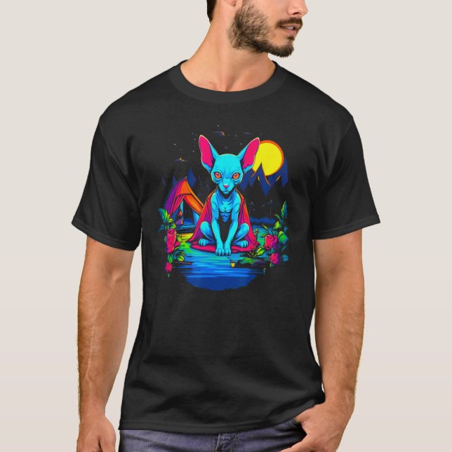 Sphynx Hairless Cat Camping T-Shirt (Front)