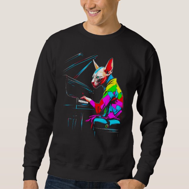 Sphynx Hairless Cat Pianist Sweatshirt (Front)