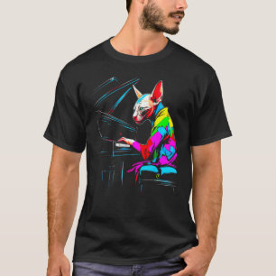 Sphynx Hairless Cat Pianist T-Shirt