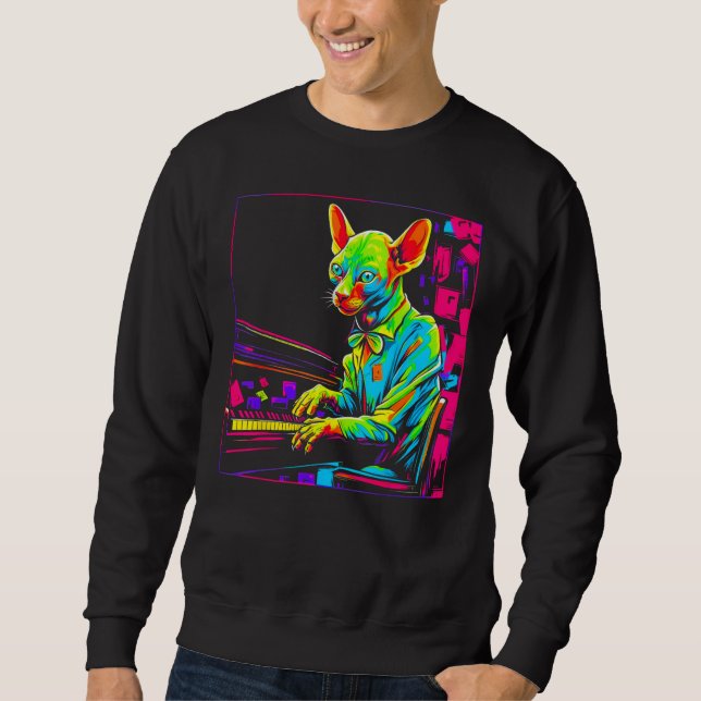 Sphynx Hairless Cat Piano Sweatshirt (Front)