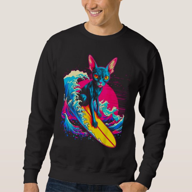Sphynx Hairless Cat Surfing Sweatshirt (Front)