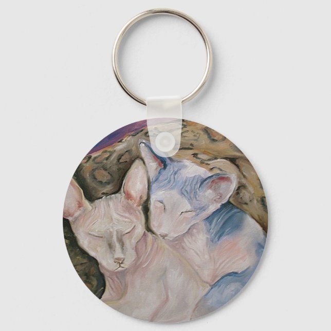 Sphynx Hairless kitties Keychain "The Couple" (Front)