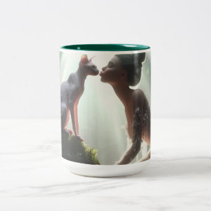 Sphynx Kissing Mermaid  Two-Tone Coffee Mug