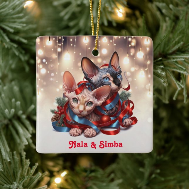 Sphynx Kittens Christmas  Ceramic Ornament (Tree)