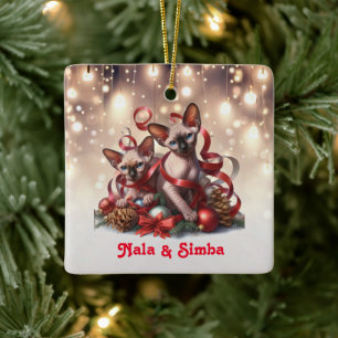 Sphynx Kittens Christmas Ceramic Ornament