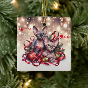 Sphynx Kittens Christmas Ceramic Ornament