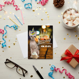 Sphynx Kitty Birthday Hat Postcard