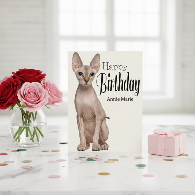 Sphynx Kitty Personalised Birthday Postcard (Sphynx Kitty Personalized Birthday Postcard)