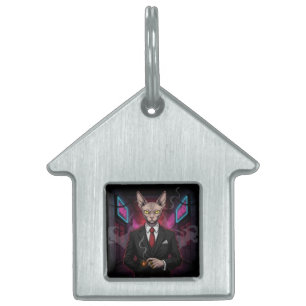Sphynx Mafia Cat in Neon Noir Style Pet ID Tag