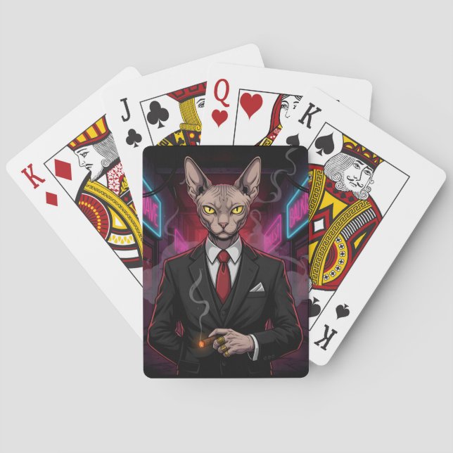 Sphynx Mafia Cat in Neon Noir Style Playing Cards (Back)