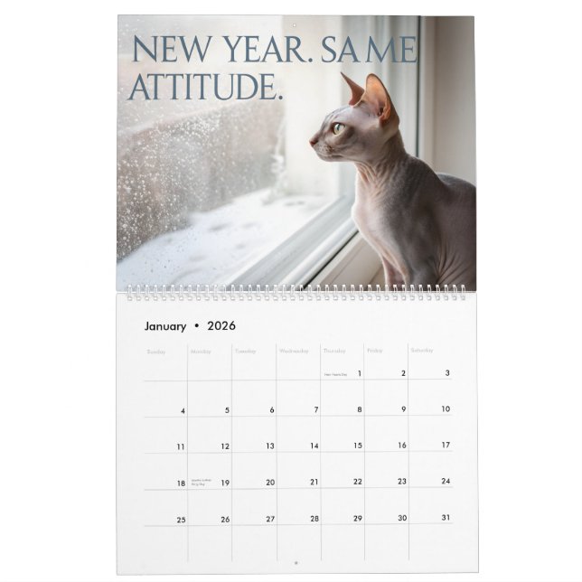 Sphynx Speaks: Editable Monthly Cat Humor Art Calendar (Jan 2026)