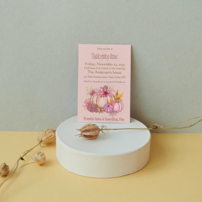 Spice and Nice Pink Pumpkin Thanksgiving Dinner Invitation (Creator Uploaded)