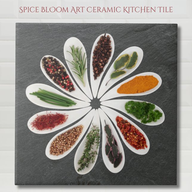 Spice Bloom Art Kitchen  Ceramic Tile (Spice Bloom Art Ceramic Kitchen Tile)