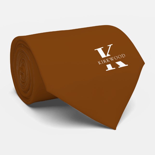 Spice Orange Elegant Monogram + Name | One-Sided Tie (Rolled)