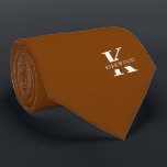 Spice Orange Elegant Monogram   Name | One-Sided Tie<br><div class="desc">An elegant one-sided necktie featuring a bold white monogram across a Spice orangish color background. On top of this monogram sits your first or last name spelled out in all capitals. Over 40 unique colors are available in both one-sided and two-sided versions. You can browse them by clicking the collection...</div>