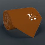 Spice Orange Elegant Monogram   Name | One-Sided Tie<br><div class="desc">An elegant one-sided necktie featuring a bold white monogram across a Spice orangish color background. On top of this monogram sits your first or last name spelled out in all capitals. Over 40 unique colors are available in both one-sided and two-sided versions. You can browse them by clicking the collection...</div>