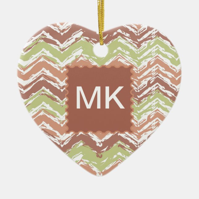Spice Scribble Chevron ZigZag Ceramic Ornament (Front)