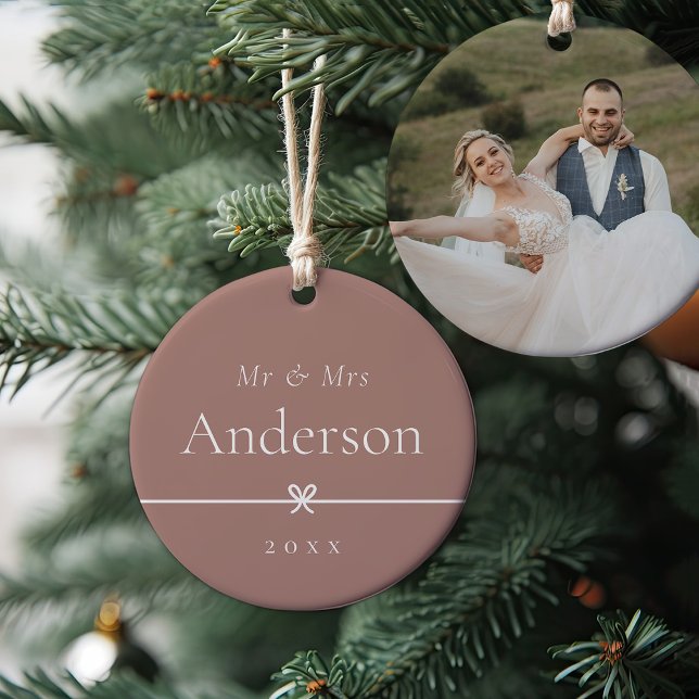 Spice | Simple Minimal Bow Wedding Photo Ceramic Ornament (Creator Uploaded)
