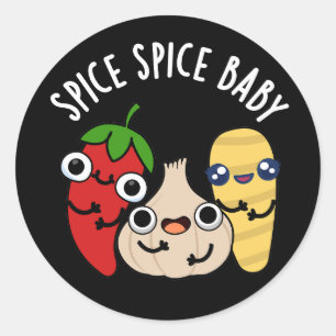 Spice Spice Baby Funny Food Pun Dark BG Classic Round Sticker