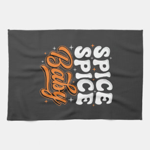 Spice Spice Baby Halloween Retro Typography Design Tea Towel