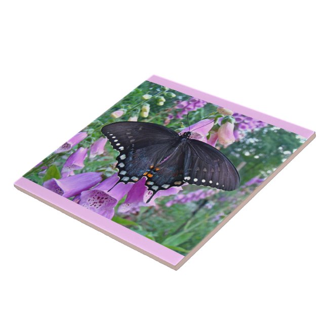 Spicebush Butterfly on Foxgloves Ceramic Tile (Side)