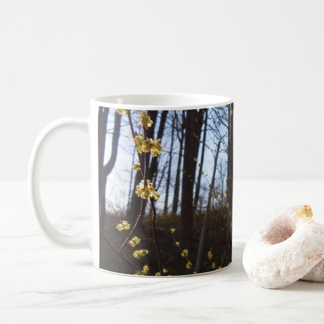 Spicebush Flowers in Spring Coffee Mug (With Donut)