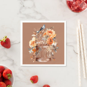 Spiced Cider Orange Gold Blue Birdcage Napkin