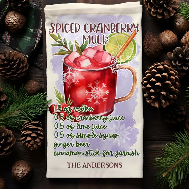 Spiced Cranberry Mule Christmas Cocktail Recipe Tea Towel (Creator Uploaded)