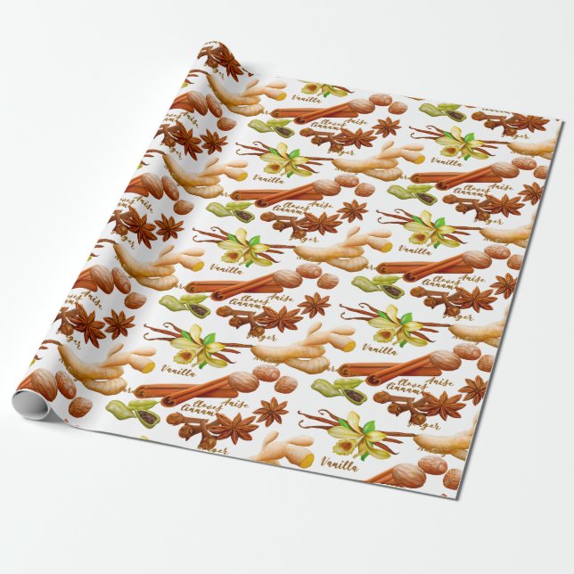 Spices Cooking Vanilla Anise Cinnamon Wrapping Paper (Unrolled)