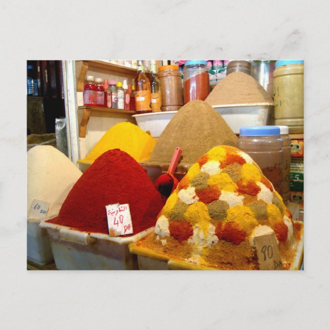 Spices in a traditional market, Morocco Postcard (Front)