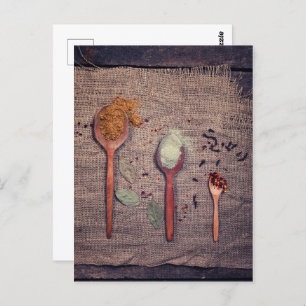 Spices on spoons postcard