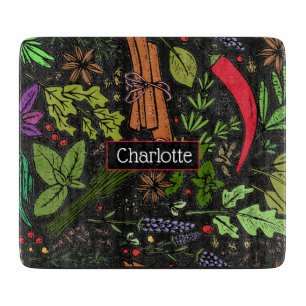 Spices pattern custom name black cutting board