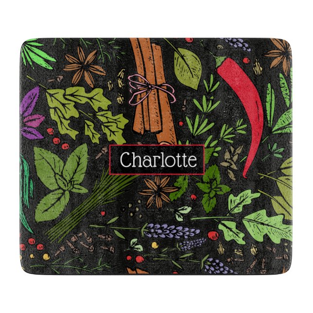Spices pattern custom name black cutting board (Front)