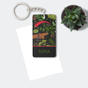 Spices pattern custom name black key ring