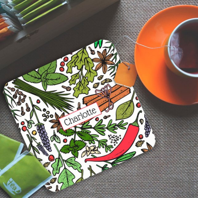 Spices pattern custom name black square paper coaster (Creator Uploaded)