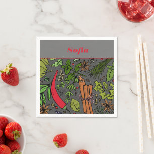 Spices pattern custom name grey white napkin
