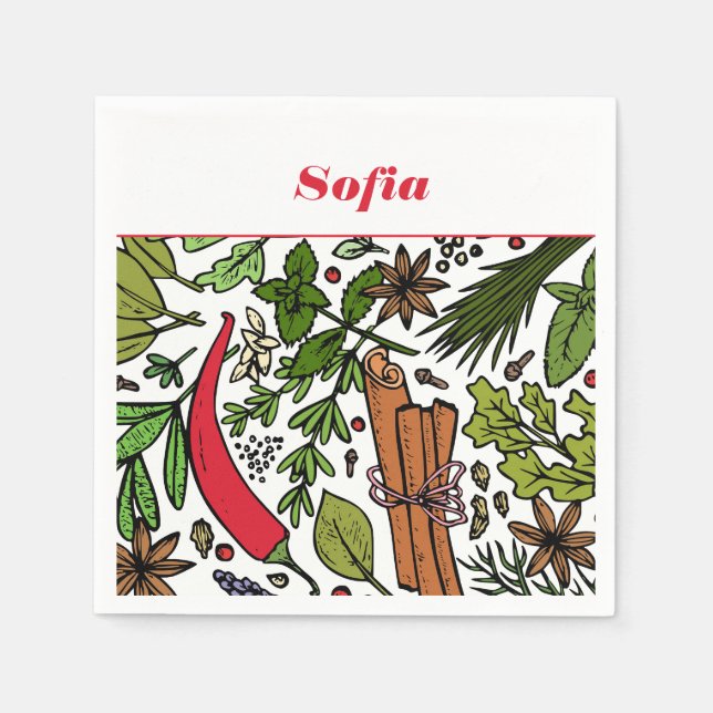Spices pattern custom name white napkin (Front)