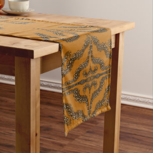 Spicy Brown Charcoal Grey Abstract Pattern Design Short Table Runner