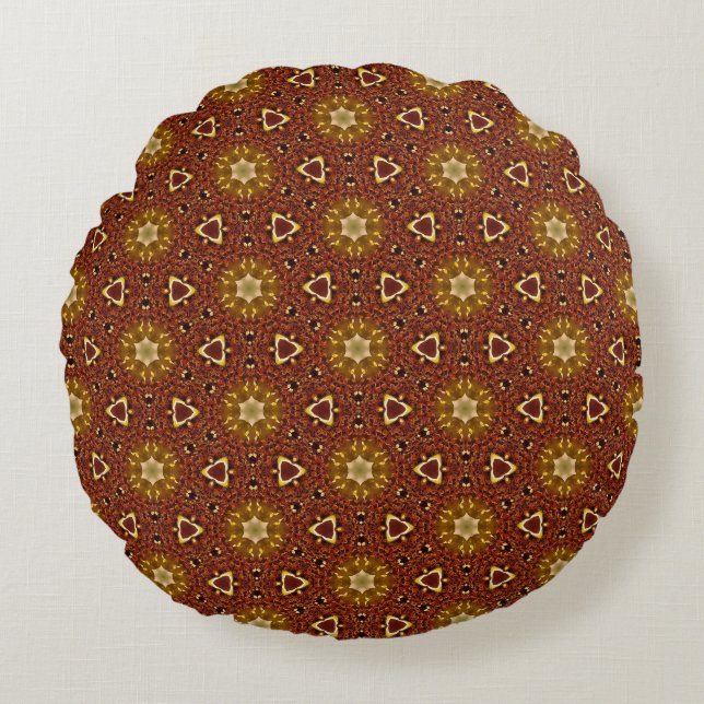 Spicy Brown Yellow Masala Pattern Round Cushion (Front)